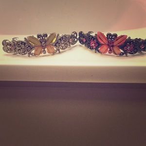 Pink and green/orange butterfly hair clips