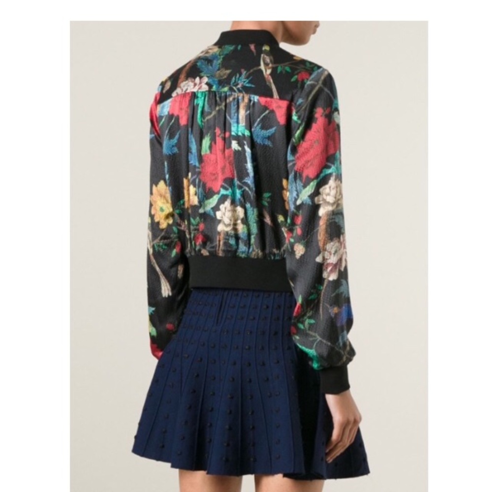 Alice+Olivia Black Floral & Bird Print Silk Jacket - Picture 3 of 8