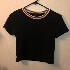 Black crop top with rainbow collar
