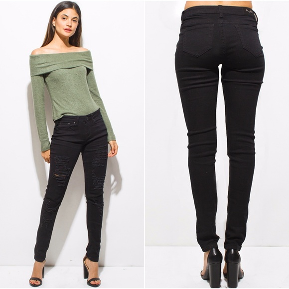 NEW Black Distressed Denim Skinny Jeans - Picture 2 of 4