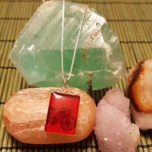 **Handmade Sterling Silver Red Bicycle Necklace**