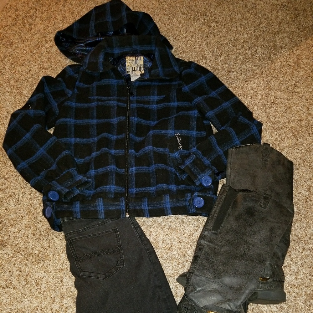 Billabong Blue Plaid Hooded Jacket