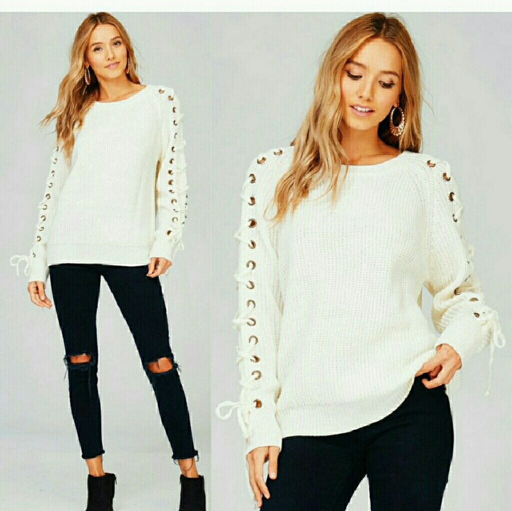 New Lace up chunky knit sweater top