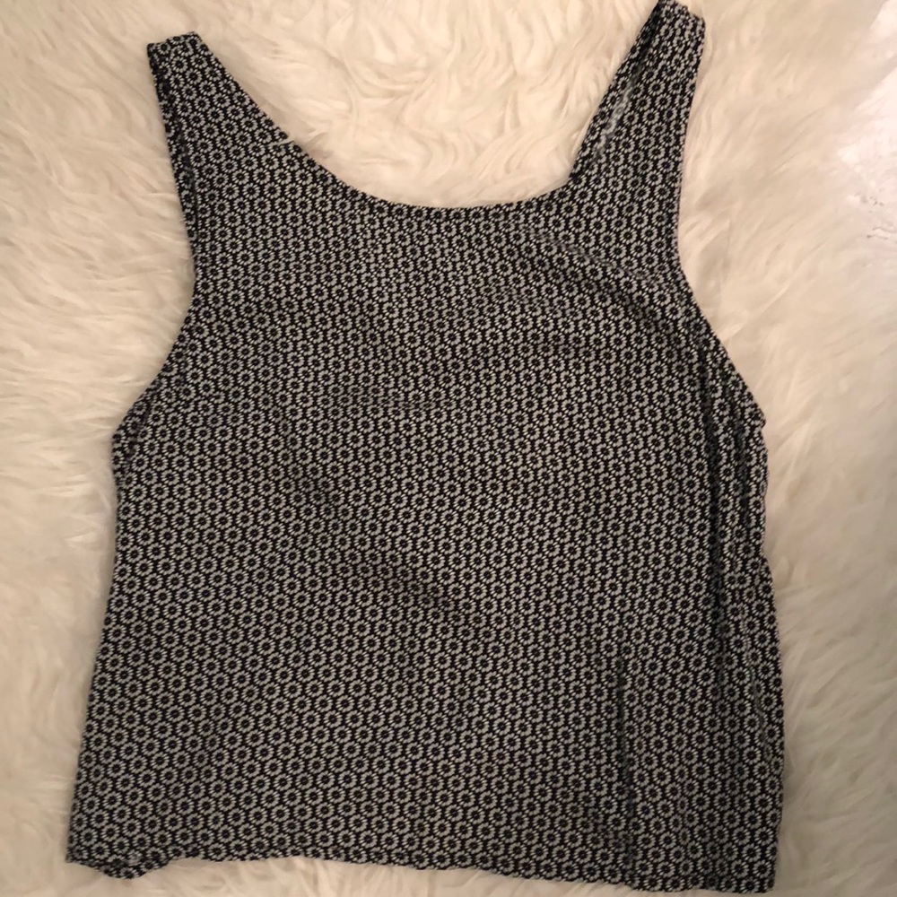Black and white floral crop tank