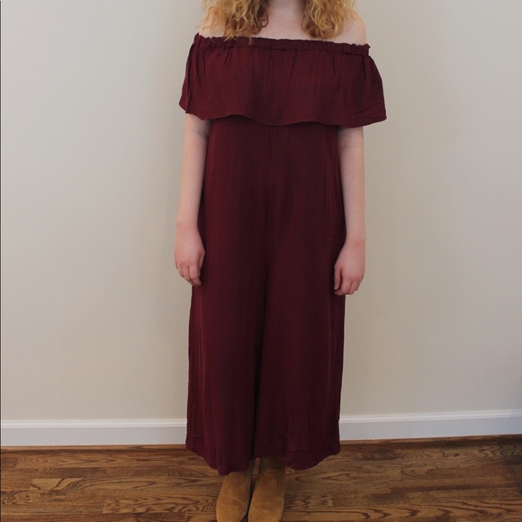 Merlot Off The Shoulder Jumpsuit - Picture 3 of 5