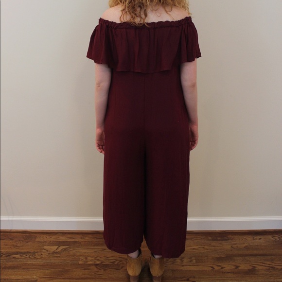 Merlot Off The Shoulder Jumpsuit - Picture 4 of 5