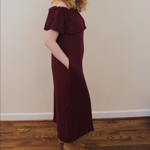 Merlot Off The Shoulder Jumpsuit - Picture 5 of 5