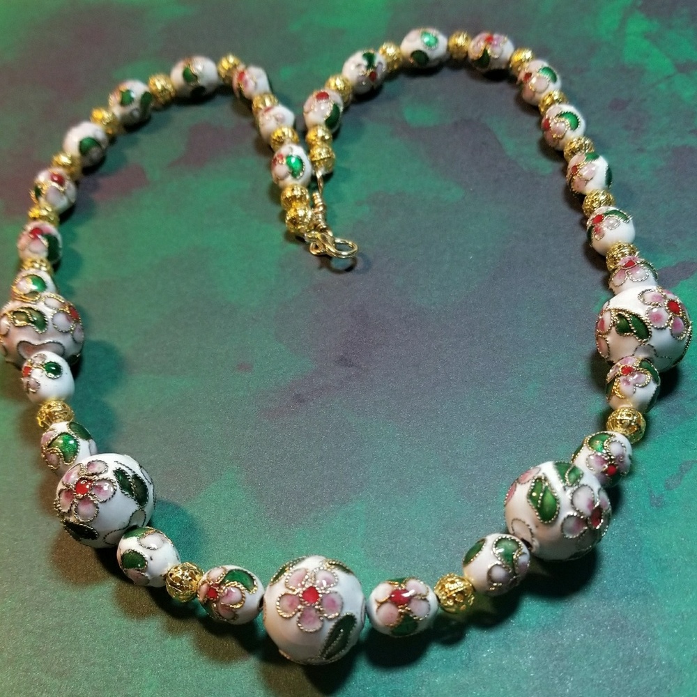 #0184 White Cloisonne Necklace