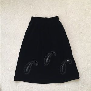 Black velvet embellished midi skirt