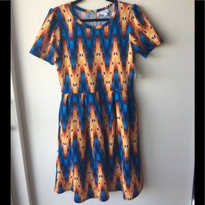 LuLaRoe Blue and Orange Print NWT Amelia Dress