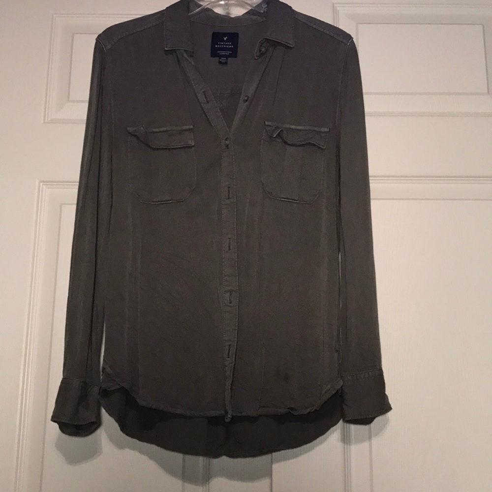 Army green button down women's shirt!