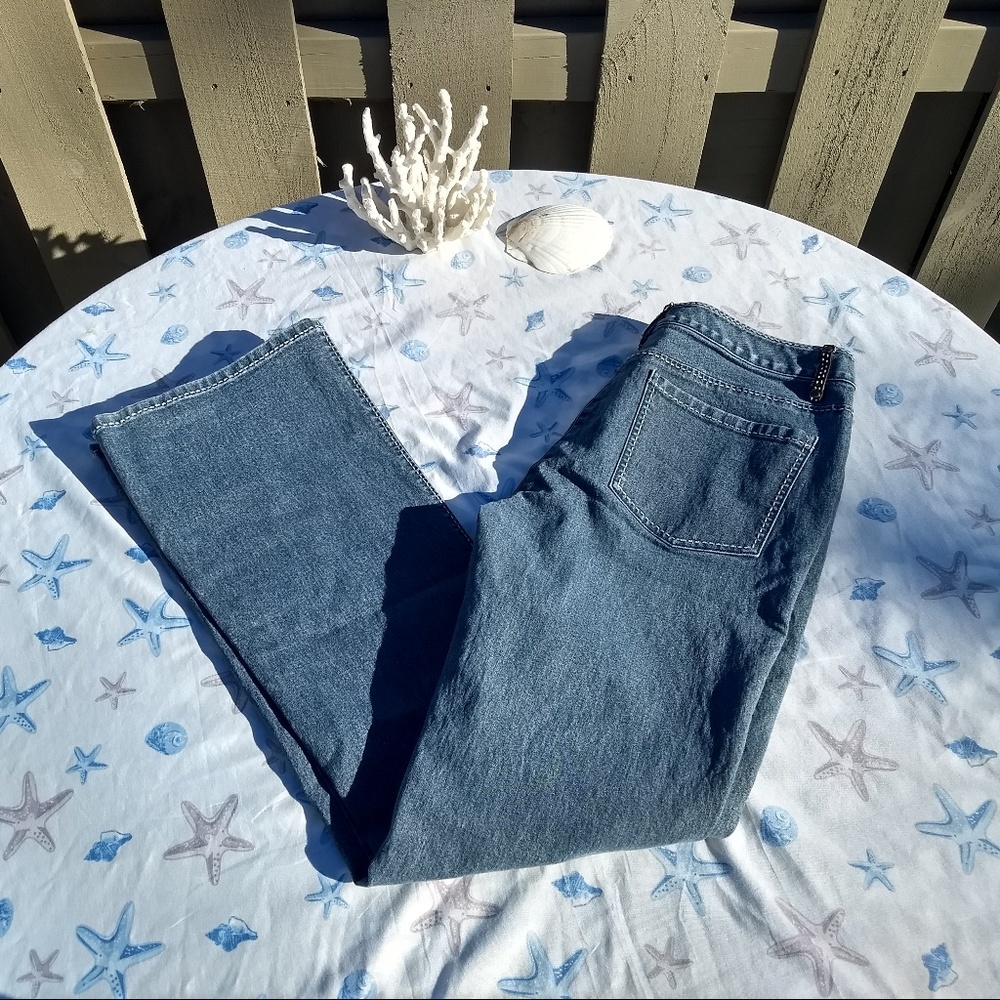 Elie Tahari Designer Blue Jeans 28 X 32 Leather Loops Embroidered