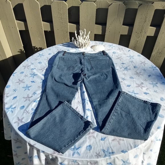 Elie Tahari Designer Blue Jeans 28 X 32 Leather Loops Embroidered - Picture 3 of 8