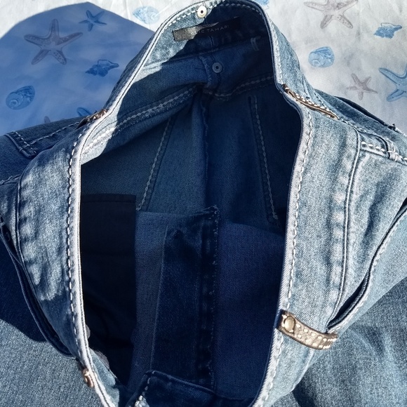 Elie Tahari Designer Blue Jeans 28 X 32 Leather Loops Embroidered - Picture 8 of 8