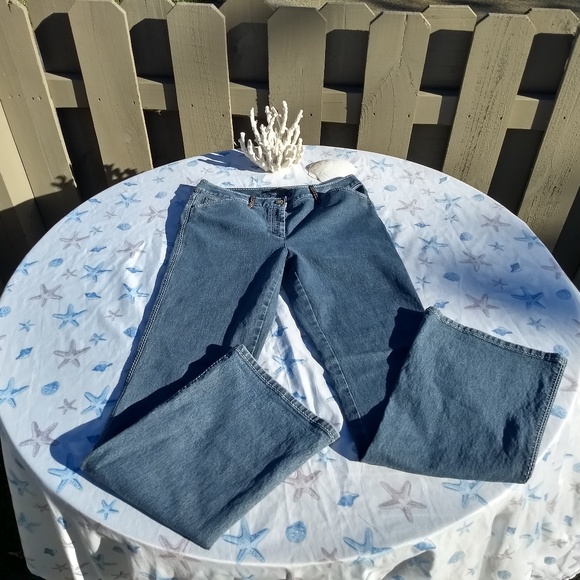 Elie Tahari Designer Blue Jeans 28 X 32 Leather Loops Embroidered - Picture 2 of 8