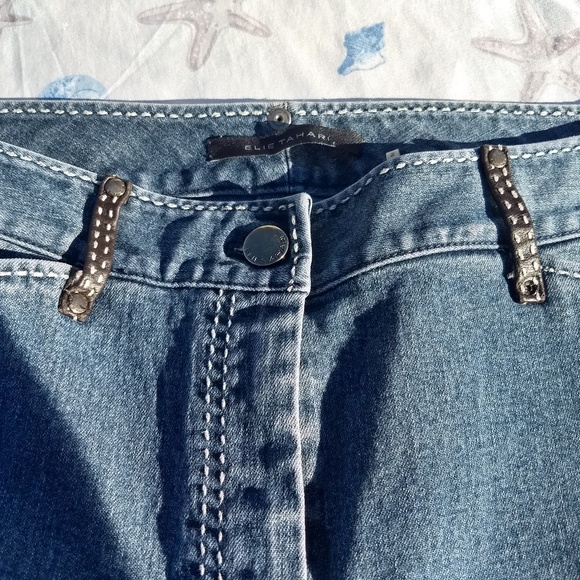 Elie Tahari Designer Blue Jeans 28 X 32 Leather Loops Embroidered - Picture 6 of 8