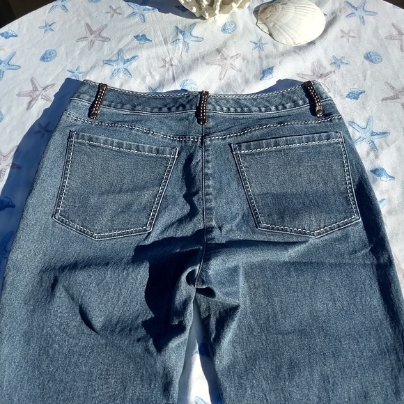 Elie Tahari Designer Blue Jeans 28 X 32 Leather Loops Embroidered - Picture 5 of 8