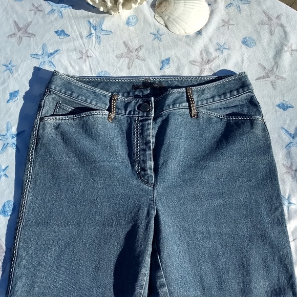 Elie Tahari Designer Blue Jeans 28 X 32 Leather Loops Embroidered - Picture 4 of 8