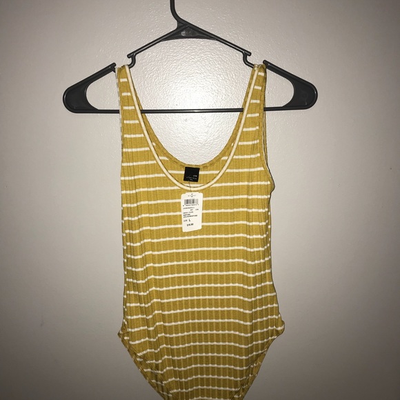 Striped yellow/ white tank top bodysuit - Picture 1 of 2