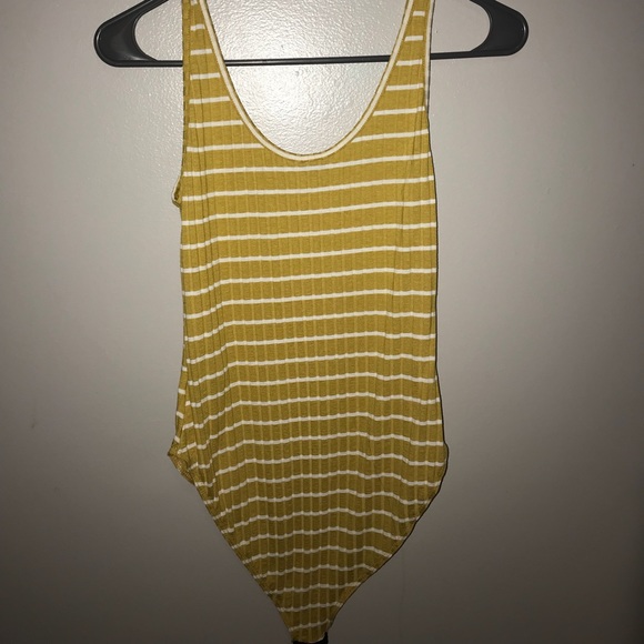 Striped yellow/ white tank top bodysuit - Picture 2 of 2