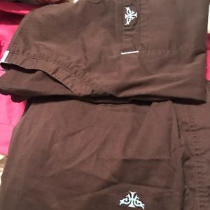 Med Couture scrub set. Brown/turquoise. XL EUC