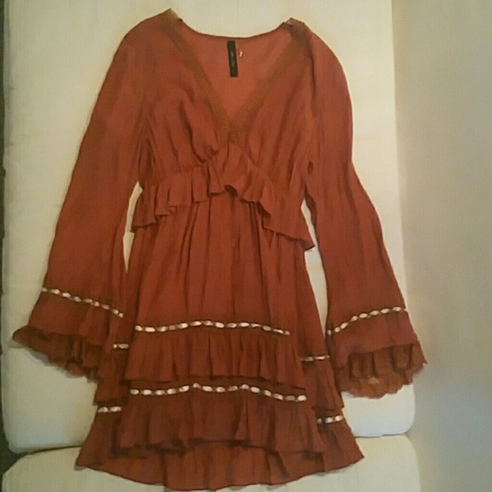 Bohemian hippie orange blouse top size small