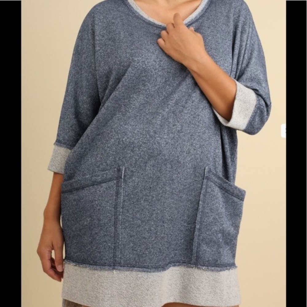 Blue Metallic Hi-Low Terry Dress w/frayed edges - Picture 3 of 5