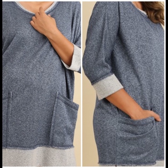 Blue Metallic Hi-Low Terry Dress w/frayed edges - Picture 2 of 5