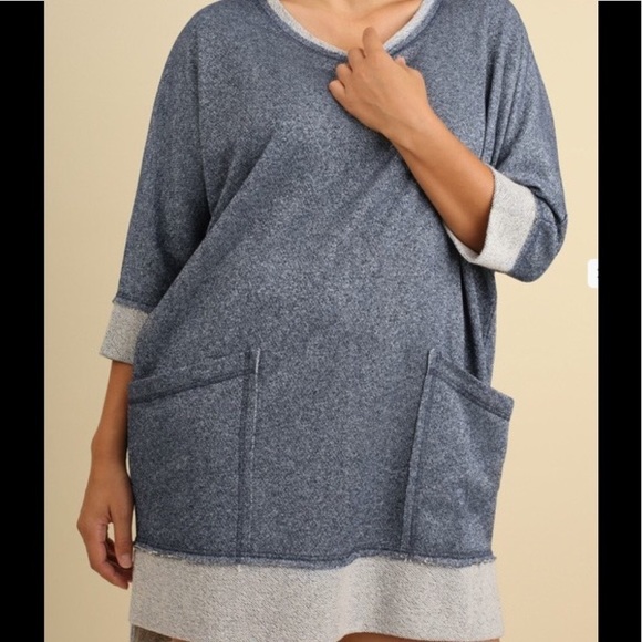 Blue Metallic Hi-Low Terry Dress w/frayed edges - Picture 3 of 5