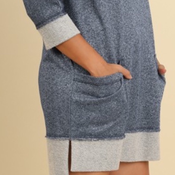 Blue Metallic Hi-Low Terry Dress w/frayed edges - Picture 4 of 5