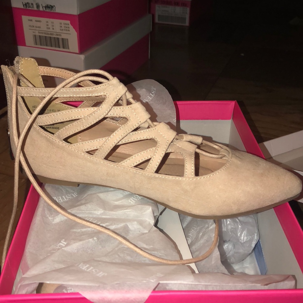 NUDE TIE UP FLATS, SZ 5.5