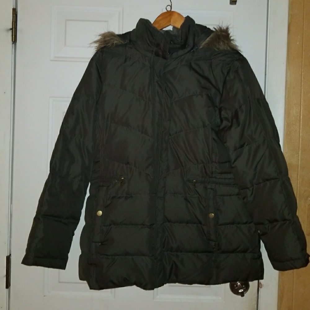 Olive Green puffer fur trim coat