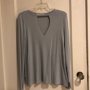 Baby blue v neck cut out sweater