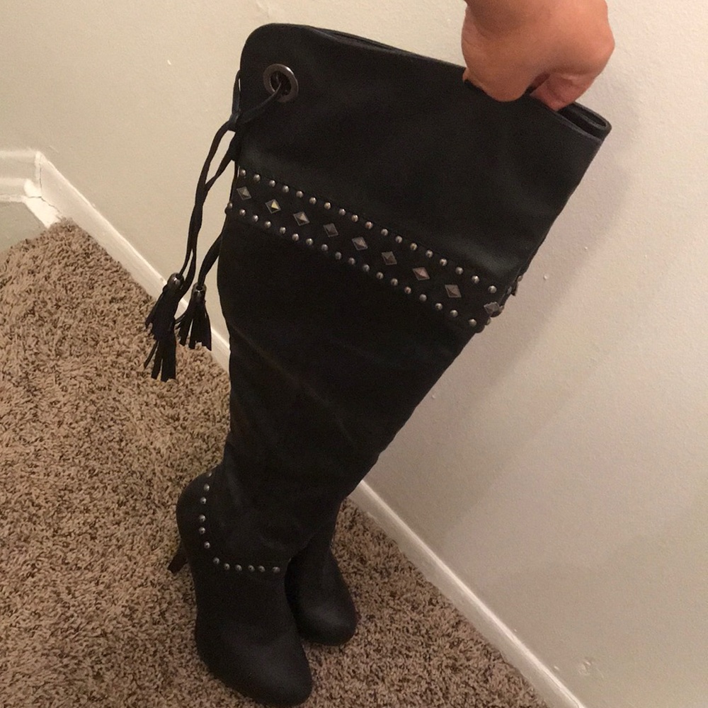Studded knee high boots