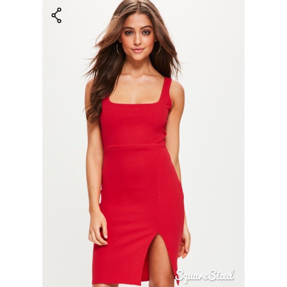MISSGUIDED Square Neck Side Split Midi Dress