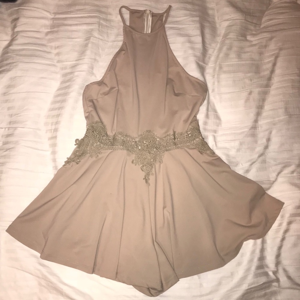 Tan Romper with lace middle