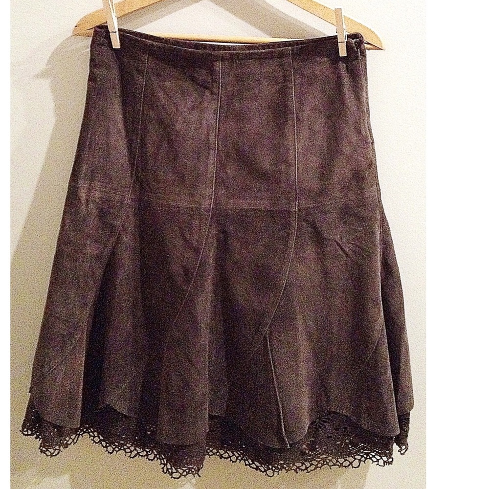 Anthropologie Odille Suede Leather Skirt - Brown