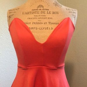 Plunging Coral Sweetheart Dress
