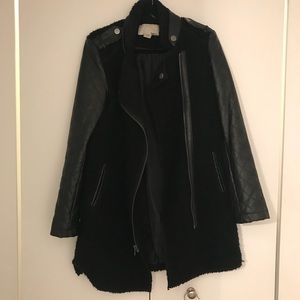 Bar III Pea Coat with Leather Detail