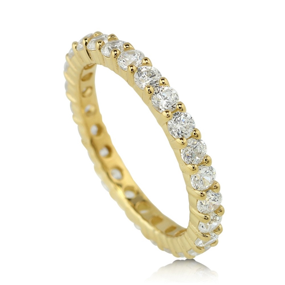 Yellow Plated CZ Eternity Band 925 Sterling Silver