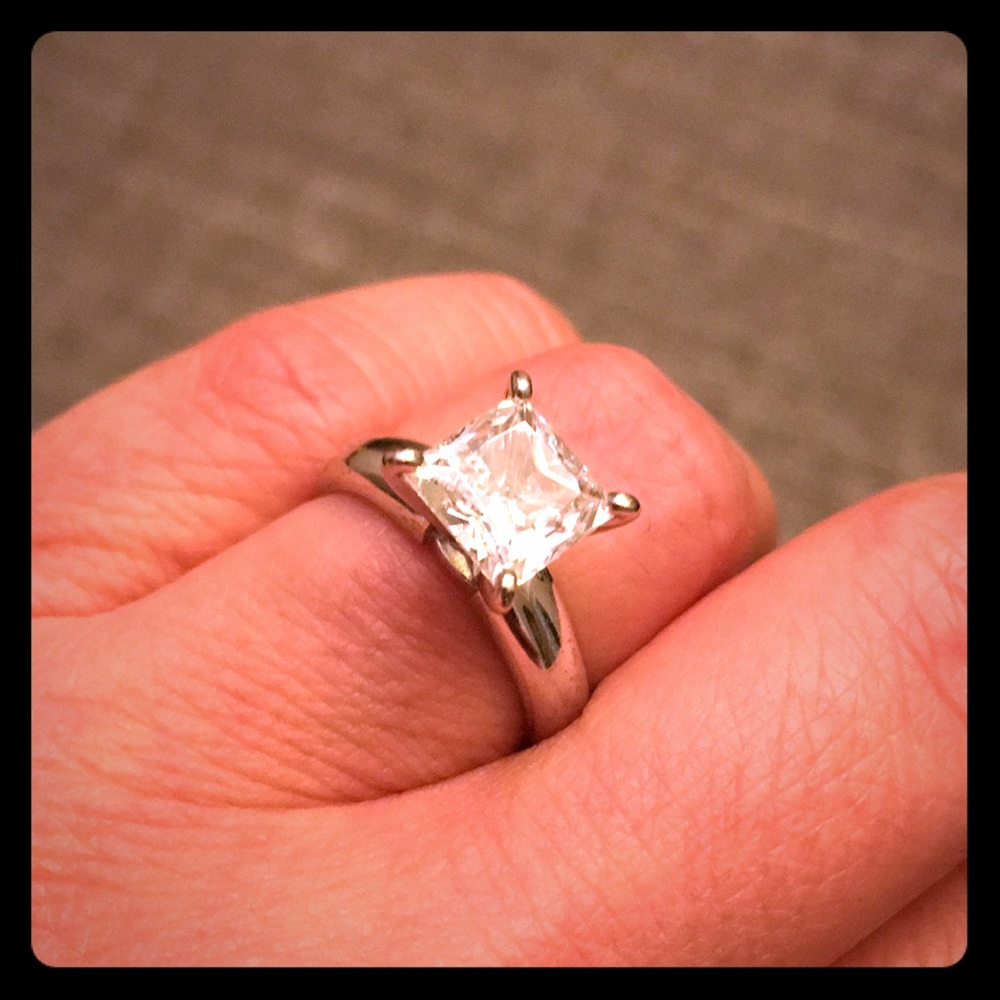 CZ princess cut engagement ring.