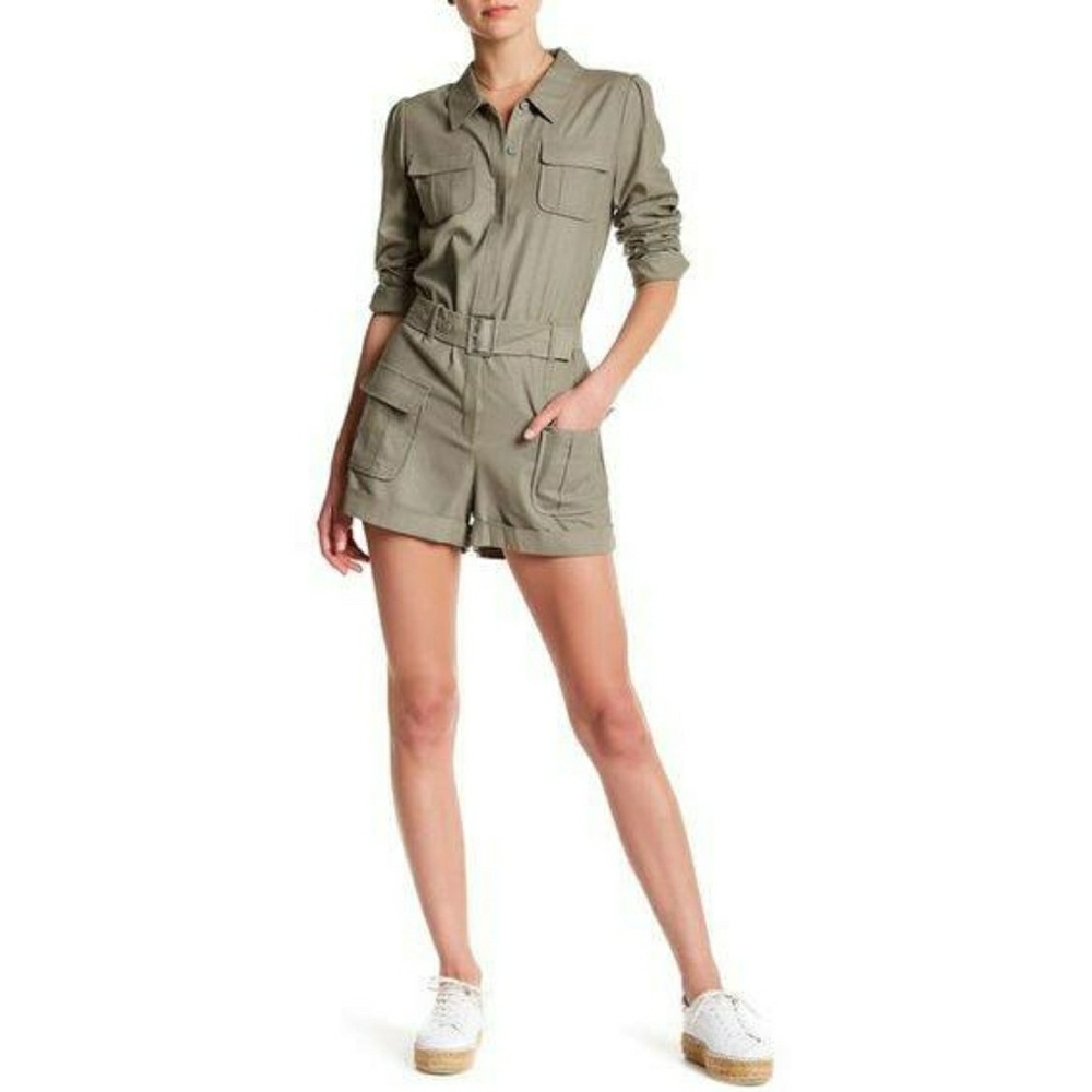 FRAME Denim Silk long sleeve romper army green