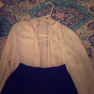 Skater skirt with a white button up blouse