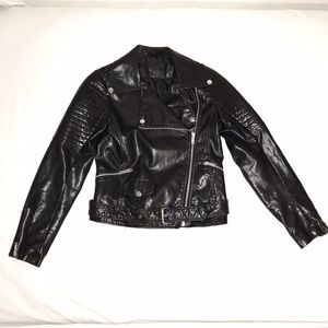 Faux Leather Moto Jacket with Buckle