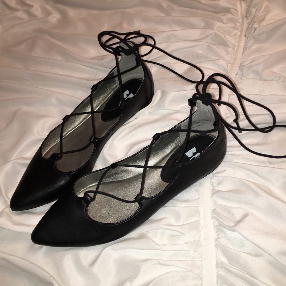 Leather lace-up ballet flats