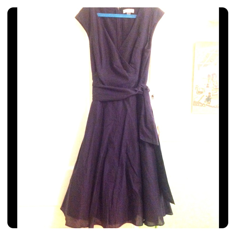 Calvin Klein Blue Ruffle Wrap Fit and Flare Dress