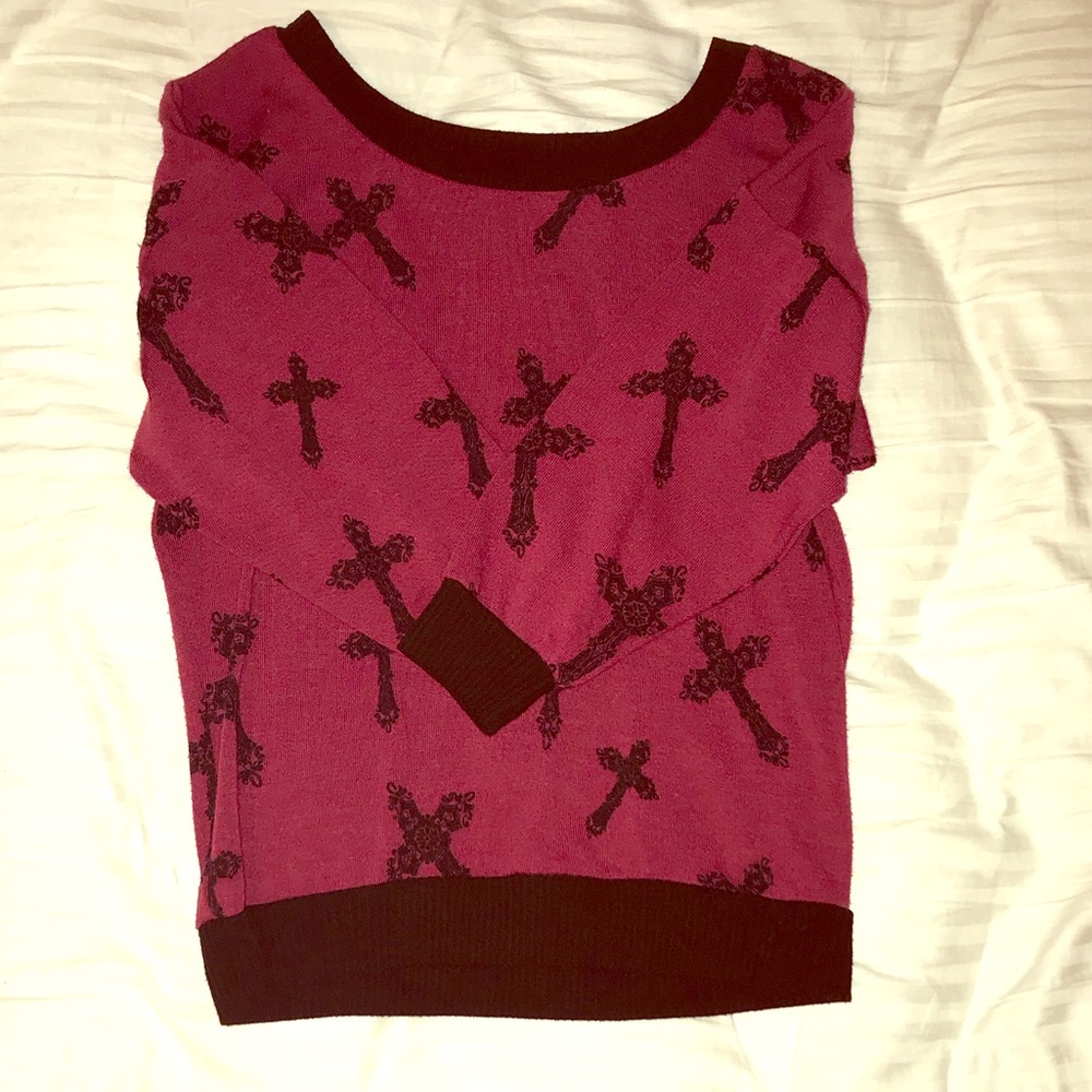 Red and black sweater w/ lace back