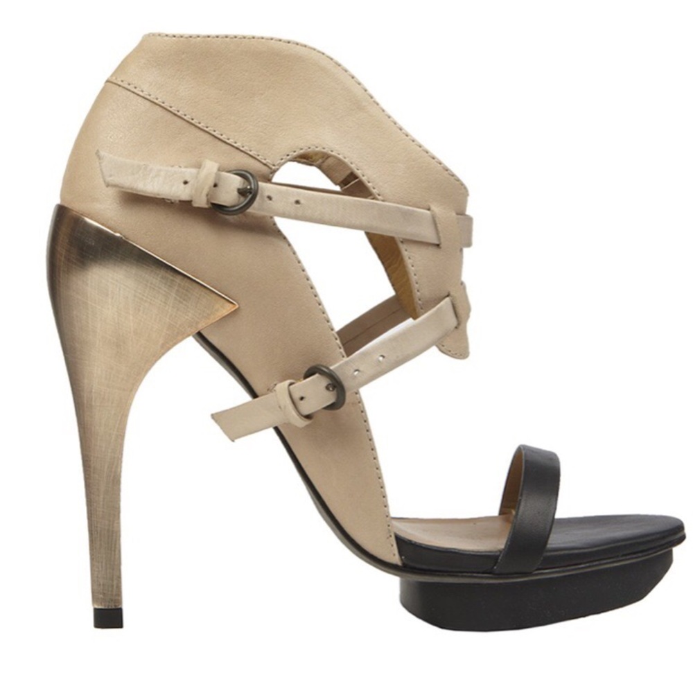 All Saints Spitafields Black Cream platform heels