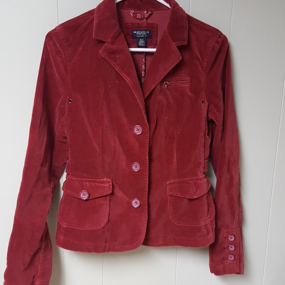 American Eagle red velvet blazer