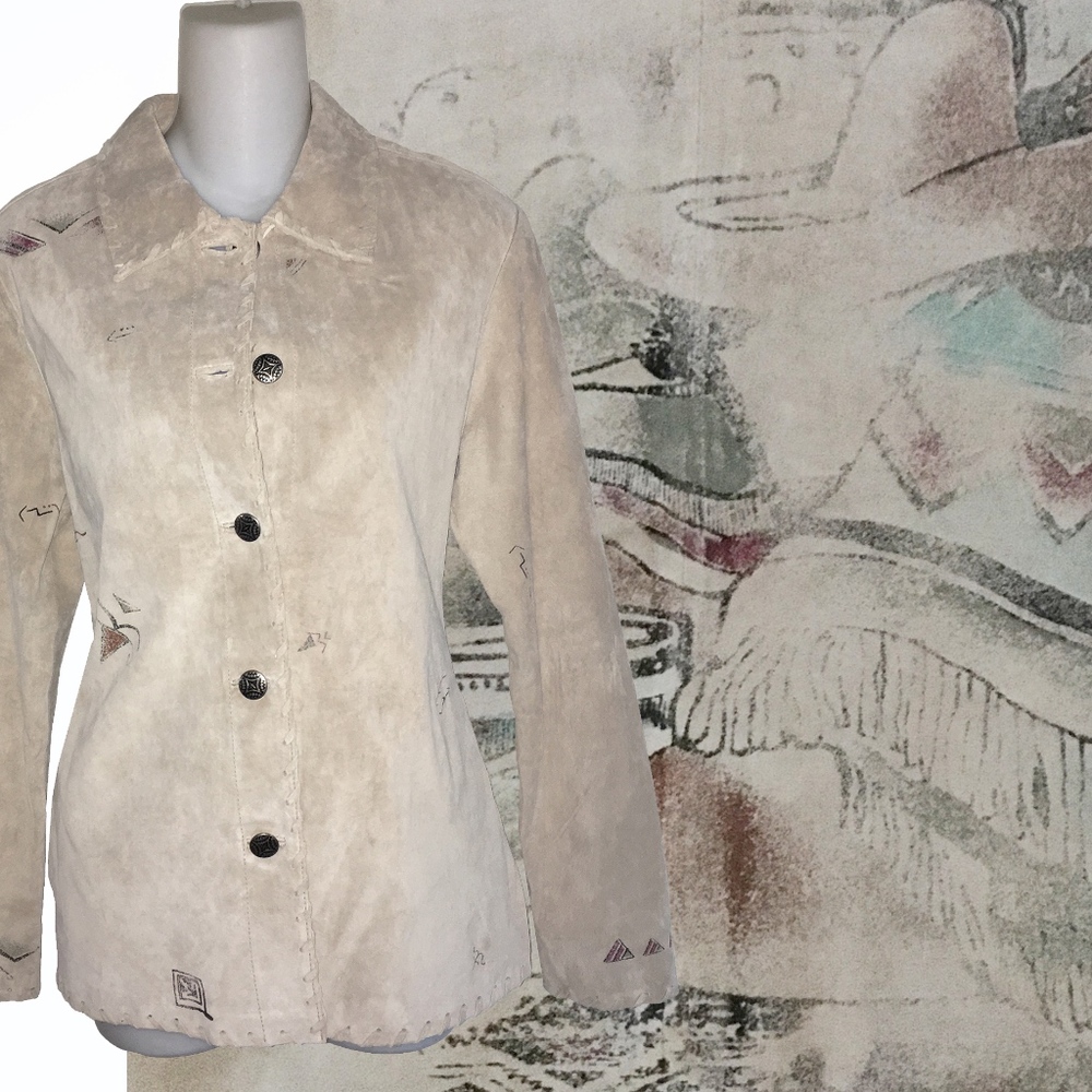 Painted Western SUEDE Shirt Jacket CHICO'S Size 1